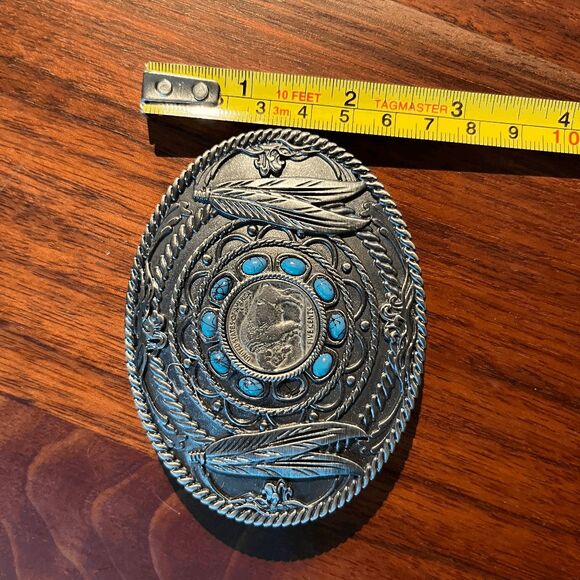 Buffalo Nickel Belt Buckle Turquoise Western Cowboy Rodeo Boho Style - Picture 3 of 6